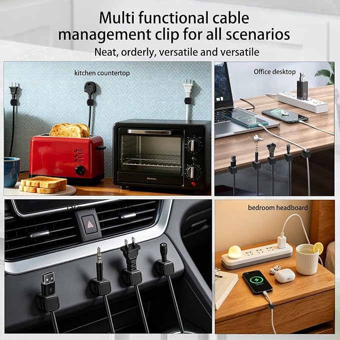 Magnetic Cable Clips 80 Pack Cord Organizer Holder - Adjustable Cord Holder Management, Spring Cable Holder Clips for Home Office,Desk,Phone,Wall,Desktop,Nightstand,Appliance
