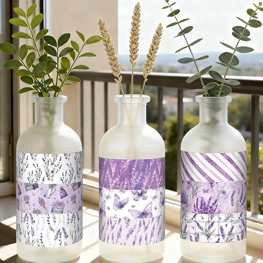 12 Rolls Watercolor Floral Washi Tape Set 15 mm Vintage Flower Decorative Masking Tape for Summer School Arts DIY Craft Scrapbook Journal Supplies Gifts(Purple,Lavender)