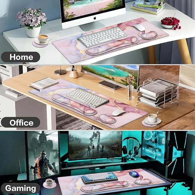 LATEEFAH Desk Mat, Mouse Pad with Wrist Rest, 4-in-1 Large Mouse Pads for Desk, Ergonomic Mouse Pad and Keyboard Wrist Rest Gaming Keyboard Mat for Office, Home