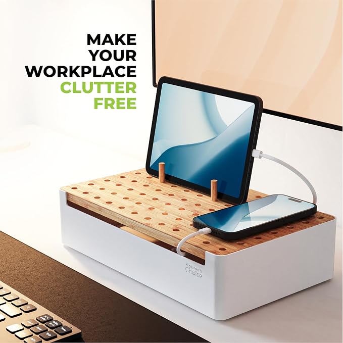 Prosumers Choice Bamboo Charging Station - Multi Charger Station Organizer - Desk Docking Station for Phones, Tablets, Laptop - Wooden Charging Station with Removable Dividers - Cables Not Included