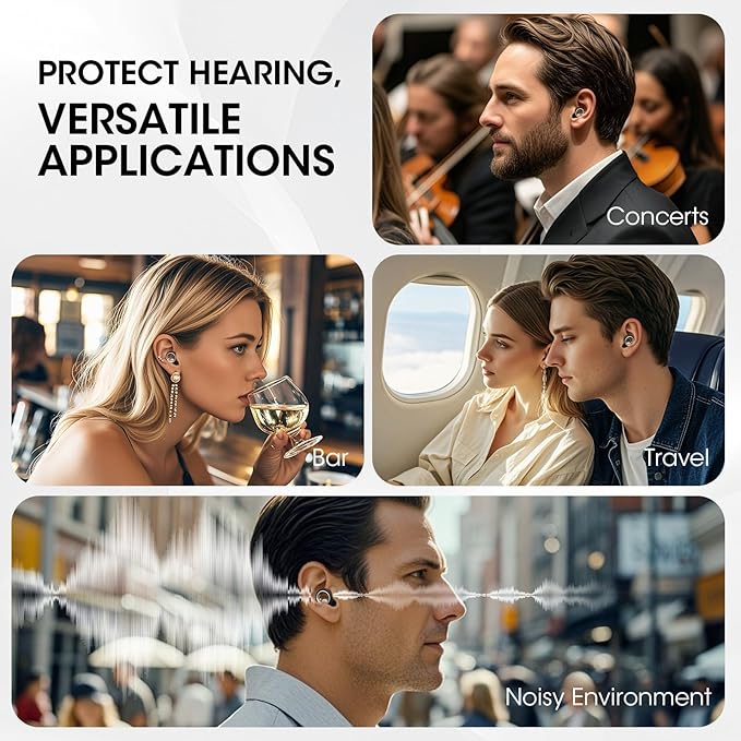 Ear Plugs for Sleeping, 45dB Silicone Ear Plugs for Noise Cancelling, Earplugs for Snoring, Concert & Shooting with 8 Eartips, Silicone Hearing Protection for Work, Travel(Graphite)