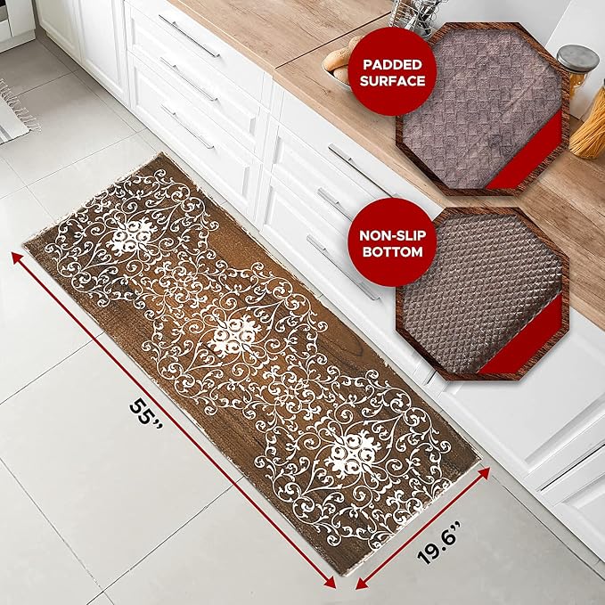 J&V TEXTILES Kitchen Mat Cushioned Anti Fatigue Floor Mat,19.6"x55", Thick Non Slip Waterproof Kitchen Rugs and Mats, Standing Mat for Kitchen,Floor,Home,Office,Desk,Sink,Laundry (Scroll)