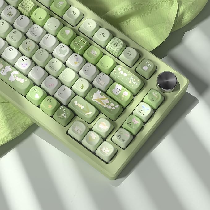 Womier Cute Bunny PBT Keycaps 132 Keys, MOA Profile Keycaps 60 65 75 98 100 Percent, Green Natural Custom Keycap Set for 61/64/68/84/87/100/104/108 Mechanical Keyboards (Green)