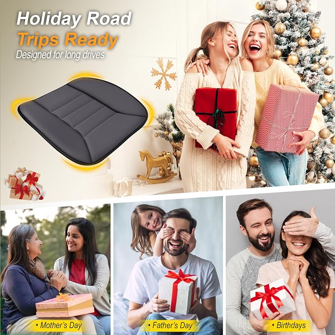 kingphenix 3-Piece Memory Foam Car Seat Cushion Set for Driving Comfort | 2 Front Seat Cushions and 1 Rear Bench Pad, 1.2-Inch Memory Foam, Non-Slip Bottom for Sedan, SUV, Truck and Van, Dark Grey