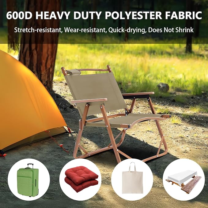 Waterproof Canvas Fabric by The Yard 58inch 600D Upholstery Material Polyester Fabric Outdoor Water Resistant Fabric for Sewing Chair Patio Cushion Purse Bag Interior, Pre Cut 2 Yard Khaki