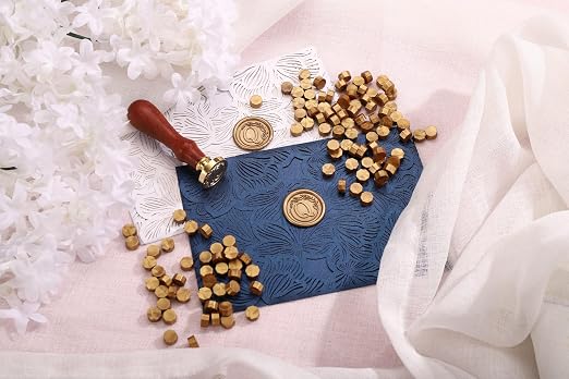Yoption Letter Wax Seal Kit, Vintage Initial Alphabet Q with Wreath Sealing Stamp and 120 Antique Gold Wax Seal Beads