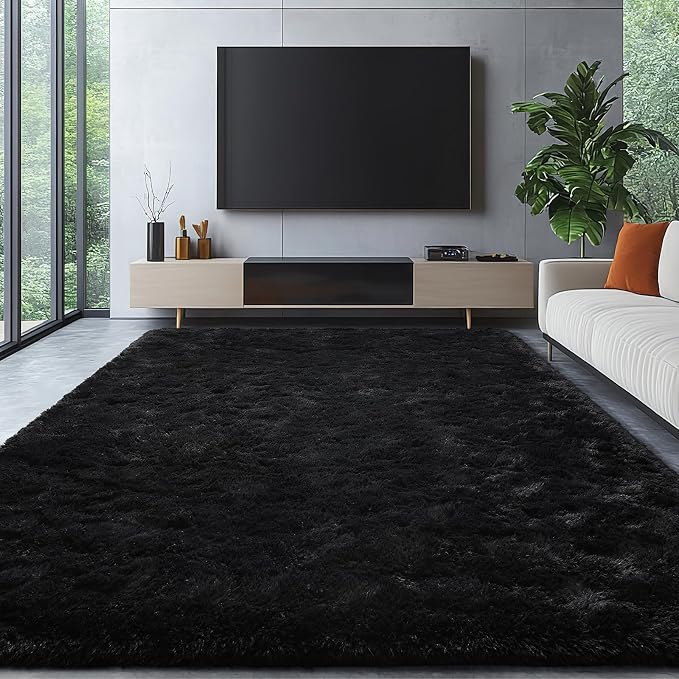 HOMORE Rugs for Living Room 6x9 Black Fluffy Area Rug Modern Shag Rugs for Bedroom, Super Soft and Comfy Carpet, Cute Carpets for Kids Nursery Boys Girls Room Decor