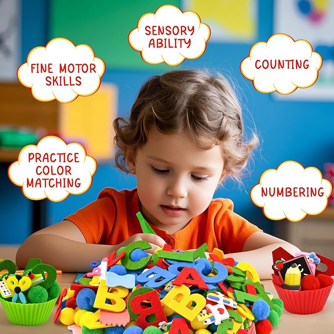 246 Pcs Back to School Sensory Bin Items Stationery Counting Sorting Sensory Bin Filler Fine Motor Apple Pencil Crayon Numbers and Letters Counts for Easter Spring Summer Sorting Counting Decor