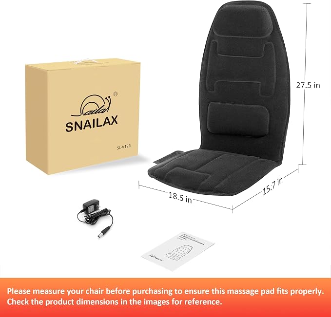Snailax Vibration Back Massager with Heat, Massage Chair Pad,Black | 【Gift for Men Women】10 Vibration Motors, 5 Massage Modes, Adjustable 3 Intensity, Gentle Heating, Timer