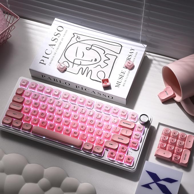 OHY Pink Keycaps, XVX HOA Profile Jelly KeyCap, 132-Key Cute Custom Keycap Set for Mechanical Keyboards with Cherry/Gateron MX Switches-Blush Pink(Only Keycaps)