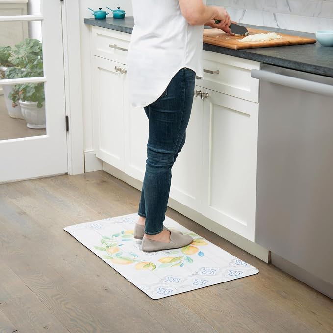 Home Dynamix Cozy Living Lemon Wreath Gather Together Runner Anti-Fatigue Kitchen Mat, Non-Slip Floor Mat, Padded Standing Desk Mat, Grey/Yellow, 17.5"x30"