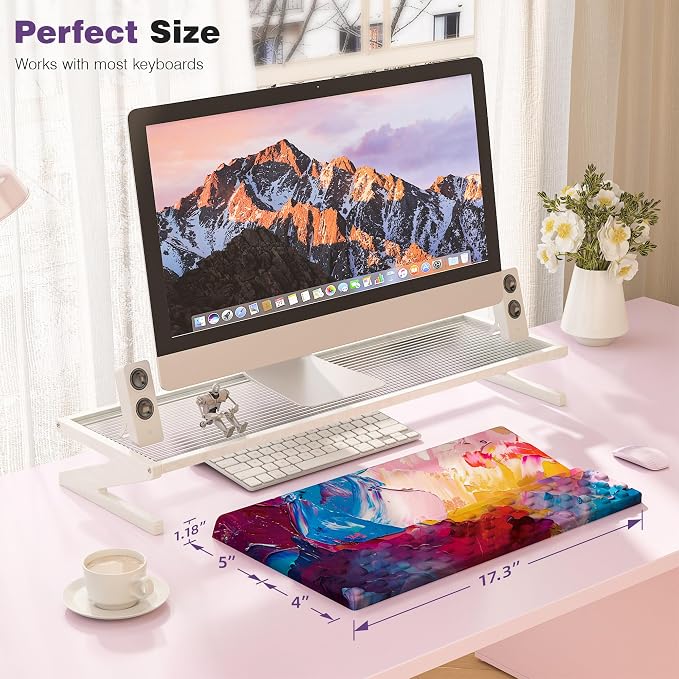 Ospelelf Keyboard Wrist Rest, Ergonomic Memory Foam Wrist Support for Typing & Gaming, Tilted Keyboard Pad, Aesthetic Desk Accessories for Office, Relief for Carpal Tunnel & Wrist Pain, Multicolored