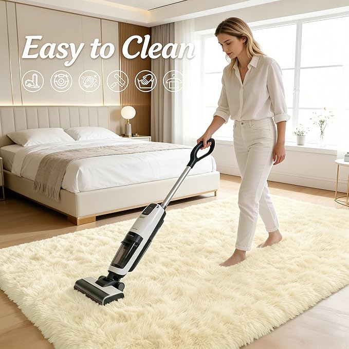 OLANLY 2x4 Machine Washable Runner Rugs for Hallway, Soft Fluffy Shaggy Bedside Rugs for Bedroom, Living Room, Indoor Floor Carpet for Kids Girls and Boys, Nursery Rooms, Home Decor Aesthetic, Cream