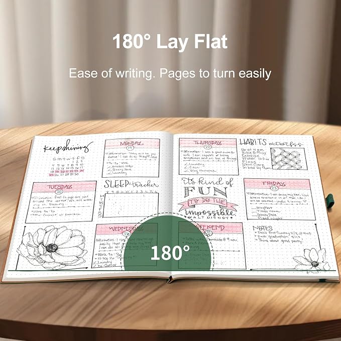AHGXG Dotted Journal - Dot Grid Notebook Journal, 120 GSM Thick Acid-Free Paper, Large B5 Dotted Notebook 96 Pages, Leather Softcover, Inner Pocket, Journal Stencil, 7.6'' X 10'', Dark Green