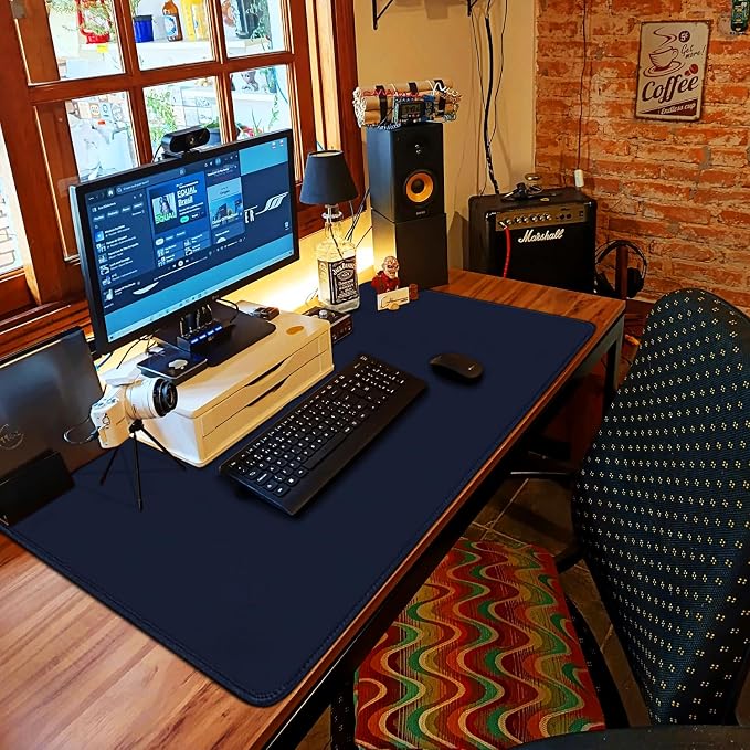 Large Gaming Mouse Pad with Stitched Edges, 47.3 X 23.6 in Desk Pad Durable Non-Slip Natural Rubber Base, Waterproof Computer Keyboard Mat for Esports Pros, Gamer, Desktop, Blue