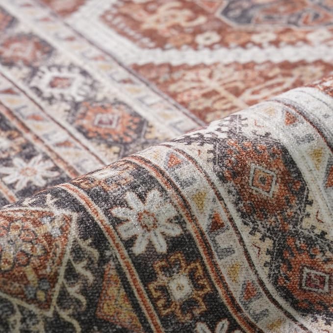 Large Rugs for Living Room: 10x14 Area Rugs Farmhouse Indoor Machine Washable Rug Non-Slip with Rubber Backed Oriental Carpets 10x14 Brick