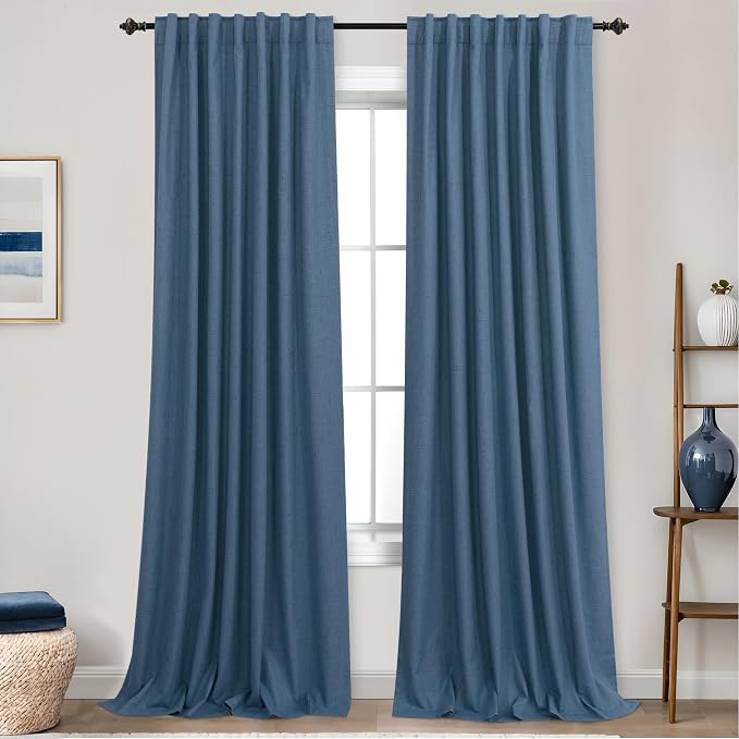 KOUFALL 108 Inch Curtains Blackout 9FT Long Black Out Linen Denim Slate Blue Modern Farmhouse Coastal Curtains for Living Room 2 Panels Set