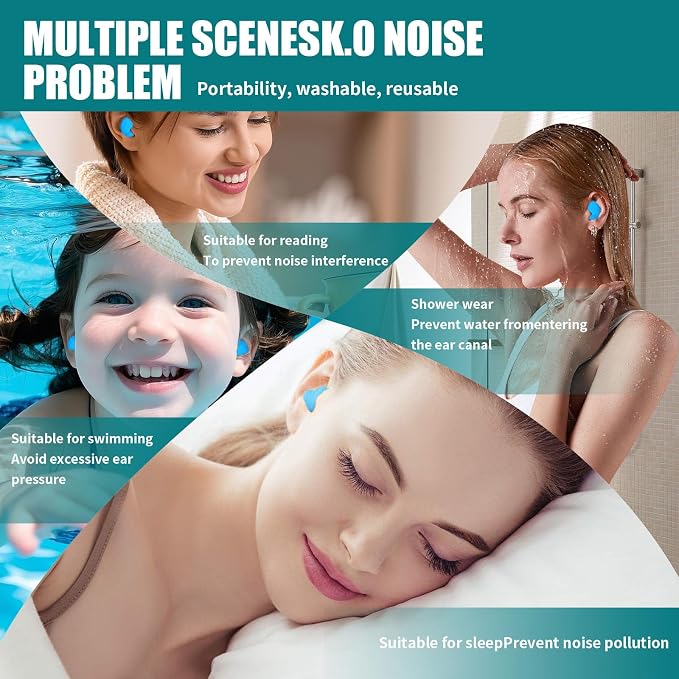 Ultra-Soft Noise Cancelling Sleeping Ear Plugs - Moldable Silicone, Wear Comfortable Noise Repairing Ear Plugs, Reusable for Adults, Kids, Sleep and Swimming, 72 Pieces (Color 1, Round)
