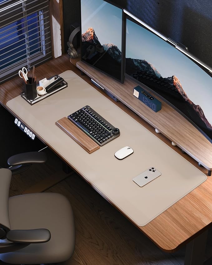 AFIING Extra Large Desk Mat - 55"x 17" Non-Slip Desk Pad for Office and Home - Ideal for Large Mouse Pad and Desk Mats on Top of Desks(Beige)