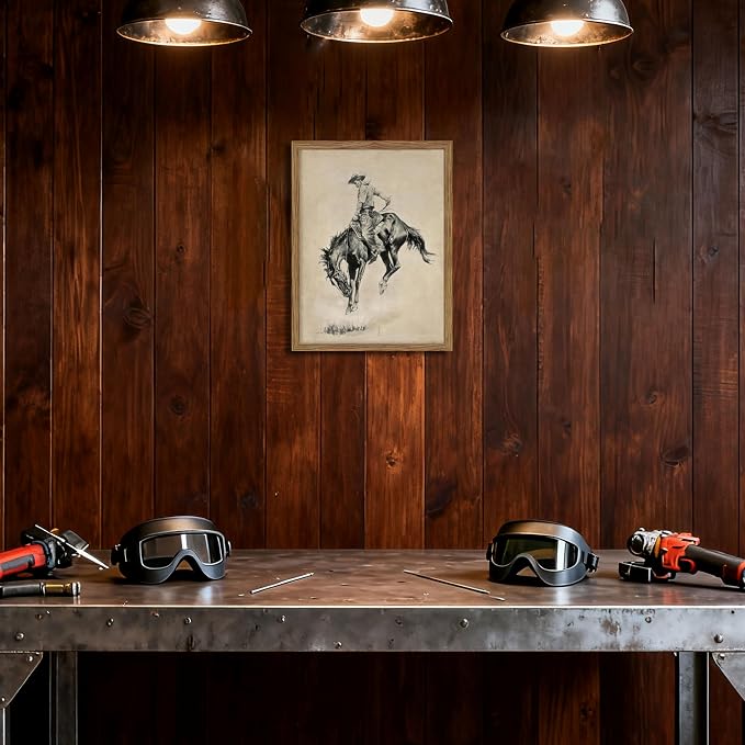 Western Cowboy Wall Art, Vintage Farmhouse Canvas Wall Decor Painting, Retro Southwestern Cowboy Artwork Prints Pictures for Bedroom Living Room Home Decor 16x24 Inch Framed