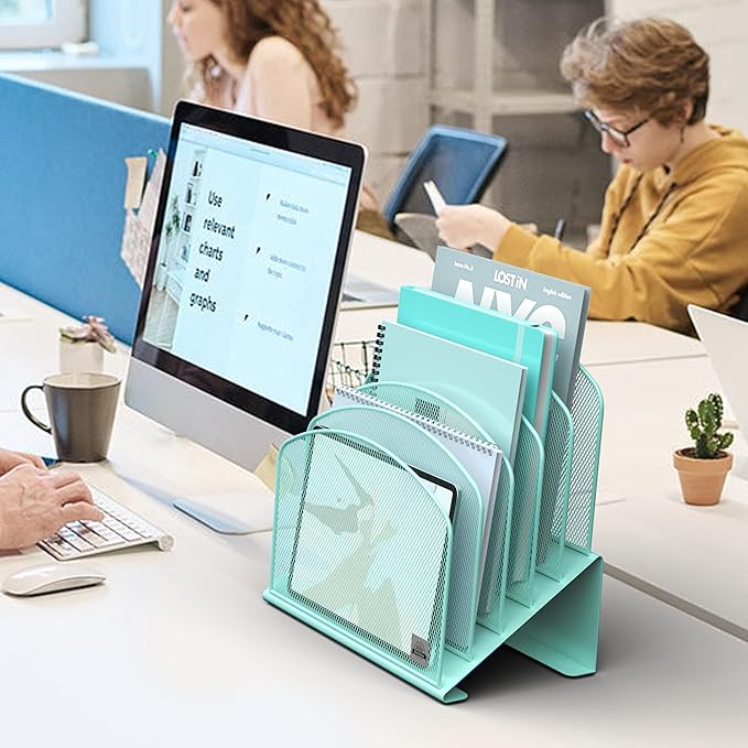 Delifox Inclined Desk File Organizer,Vertical File Folder Holder Stand Metal Rack File Sorter for Office Classroom Desktop Organization