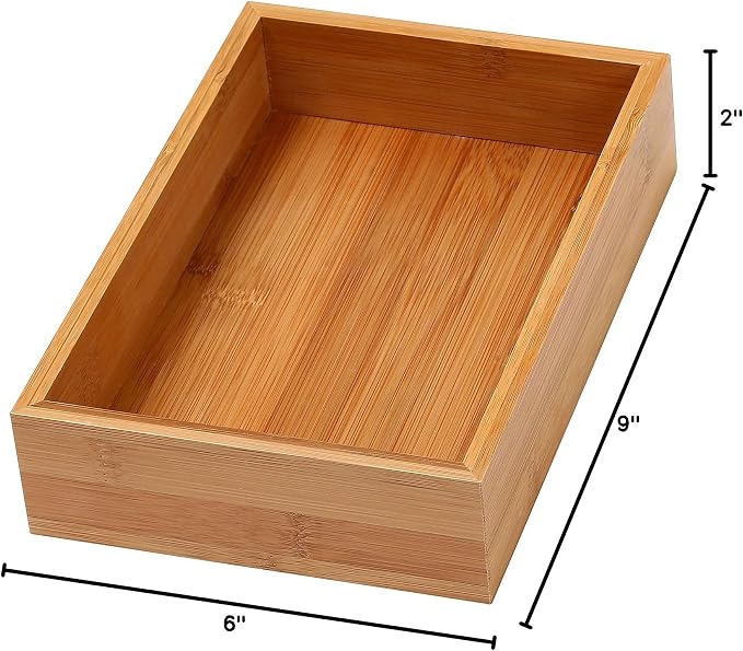 YBM HOME Bamboo Drawer Organizer Storage Box for Kitchen Drawer, Junk Drawer, Office, Bedroom, Children Room, Craft, Sewing, and Bathroom, 6x9x2 inch