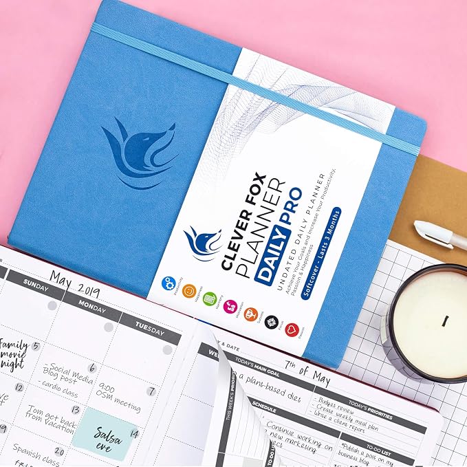 Clever Fox Planner Daily PRO - 8.5 x 11" A4 Size Daily Life Planner and Gratitude Journal to Increase Productivity, Time Management and Hit Your Goals - Undated - Lasts 3 Months (Blue)