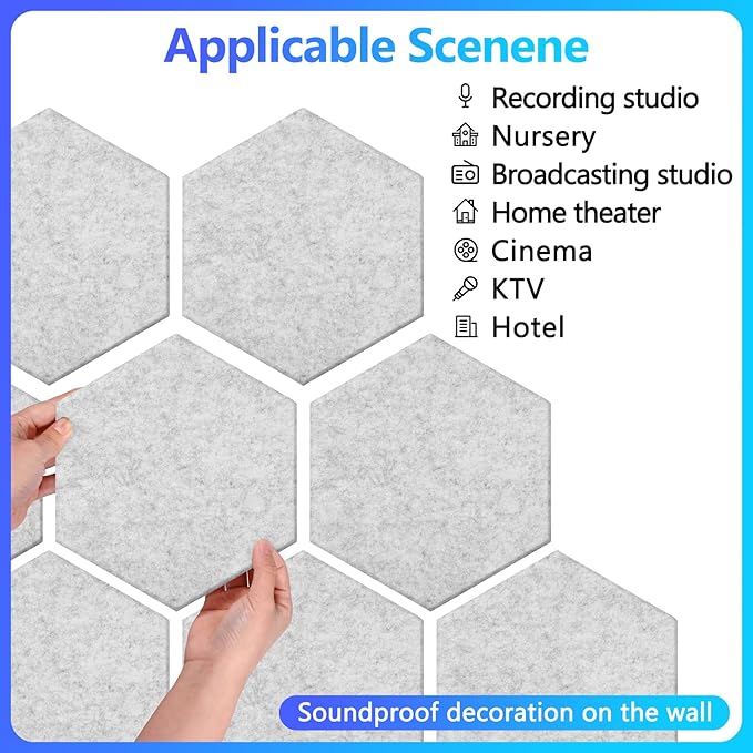 18 Pack Hexagon Acoustic Panels, 12" X 10" X 0.4" High Density Sound Absorbing Panels Soundproof Wall Panels for Home Sound Proof Insulation Beveled Edge Studio Treatment Tiles (Gray)