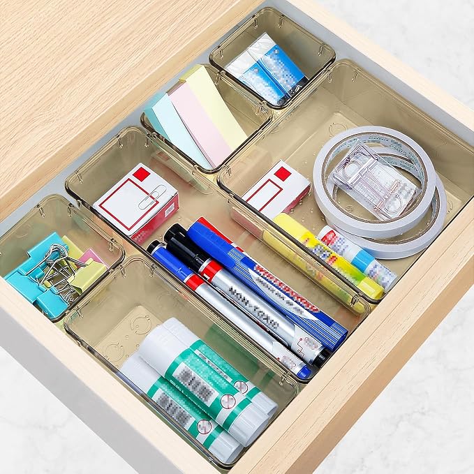 16 PCS Drawer Organizer Set, 5 Size Bathroom and kitchen organizer Trays | Bathroom and kitchen Drawer cabinet organizer Trays, Clear Storage Bins for Makeup, Jewelry, Utensils and Gadgets
