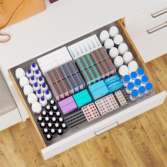 Yieach Large Expandable Desk Drawer Organizer Tray for Office Supplies and Accessories With 12 Adjustable Compartments,Office Drawer Organizers for Pencil,Pen and Kitchen Junk Drawer Organizer,Clear