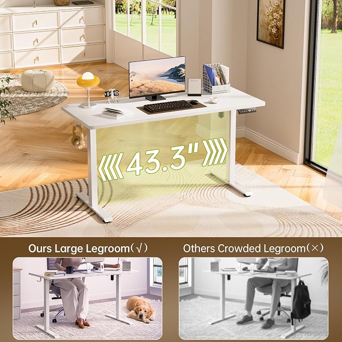 Veken 63x23.6 Inch Large Electric Standing Desk, Heights Adjustable,Sit to Stand Up, Work Home Office Computer Table for Walking Pad, Wooden Desktop Desks, White