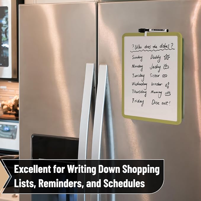 Mr. Pen- Dry Erase Board, 14” x 11” with a Black Dry Erase Marker | Olive Green Frame, Small Mini White Board for Students, Fridge, Wall, Locker, Includes Double Sided Tapes