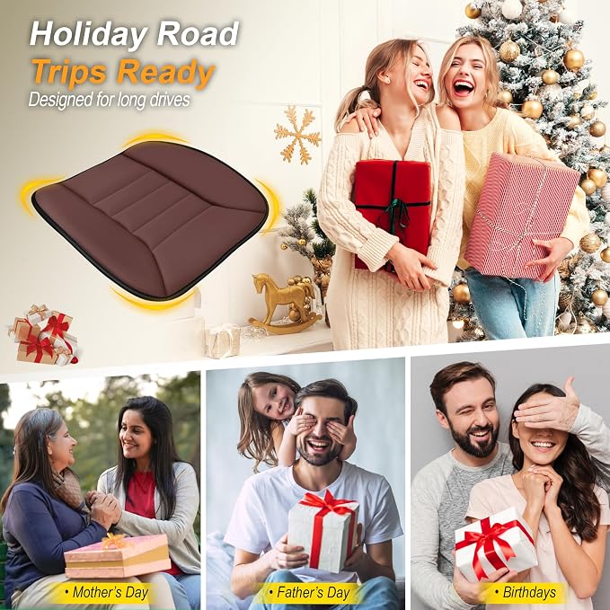 kingphenix 3-Piece Memory Foam Car Seat Cushion Set for Driving Comfort | 2 Front Seat Cushions and 1 Rear Bench Pad, 1.2-Inch Memory Foam, Non-Slip Bottom for Sedan, SUV, Truck and Van, Brown