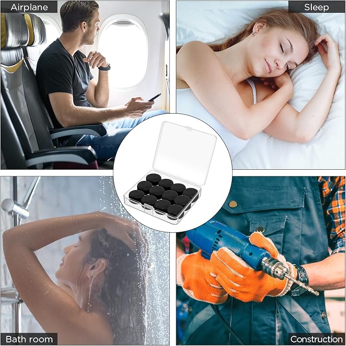 TrelaCo 12 Pack Soft Ear Plugs for Sleeping, Reusable Moldable Silicone Earplugs Noise Cancelling Reduction for Concerts, Swimming, Shooting, Snoring, Airplane, Musicians, Motorcycle (Black)