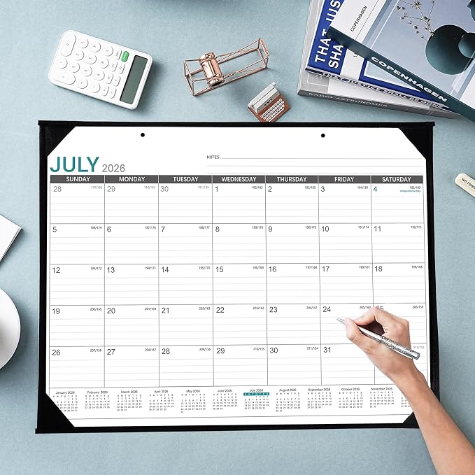 2026-2027 Desk Calendar - Roll Packaging Desk Calendar 2026-2027, Jul. 2026 - Dec. 2027, 22"x17" Desktop Calendar, Corner Protectors