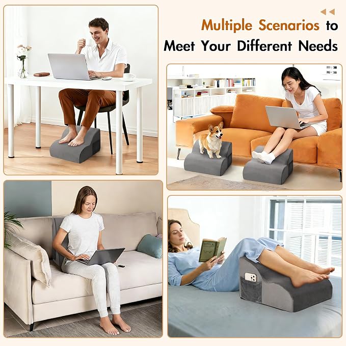 Echaprey Foot Rest for Under Desk at Work,Adjustable Under Desk Footrest Multifunctional 3-Tier Foot Stool with Non-Slip Base and Washable Cover Ergonomic Foot Stool for Office,Home,Car,Travel (Grey)