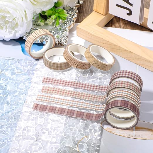8 Rolls 10 mm Arts Adhesive Tapes, Gingham Washi Tape Charming Vintage Washi Tape Set Thin Retro Decorative Masking Tapes for Journals Scrapbooking DIY Crafts Planners Gift (Lattice)