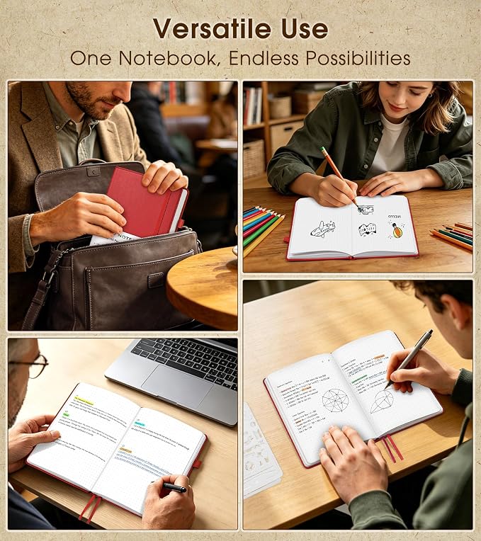 Dotted Journal Notebook, A5 Leather Hardcover, 160 Pages, 180° Lay-Flat Binding, 100 GSM Thick Paper, Dot Grid for Bullet Journaling, Planning & Daily Organization (Wine Red)