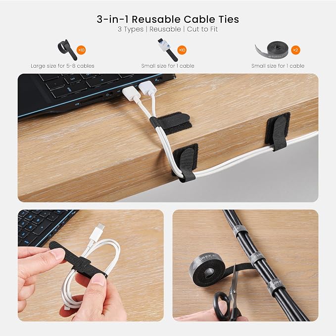 EUREKA ERGONOMIC 316PCS Under Desk Metal Cable Kit, Black | Cable management kit with metal cable tray, 6 cable holders, 4 sleeves, 60 clips, 2 tie rolls, 100 zip ties for organized