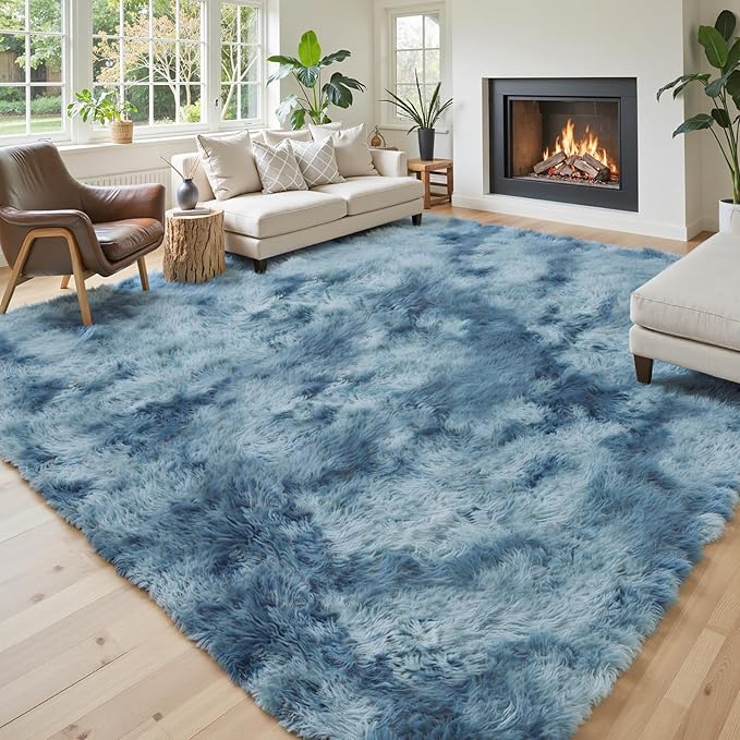 Rugs for Living Room 5x8, Alfombras para Salas Shag Large Plush Soft Area Rug, Shaggy Carpets for Bedroom,Boys Girls Home Decor Aesthetic(Dark Blue Tie-Dyed, 5 x 8 Feet)