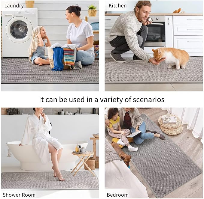 YDKGL Kitchen Mat Set of 2 PCS, Cushioned Non Slip Rugs for Kitchen Floor, Absorbent Runner Comfort Standing Mats Washable for Kitchen, Office, Home Grey 17x30+17x47