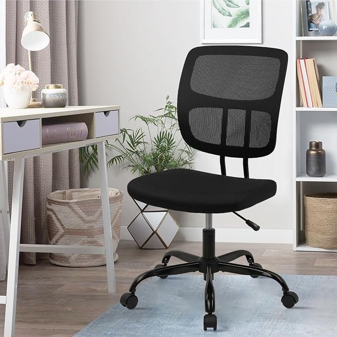 CLATINA Armless Home Office Chair, Small Ergonomic Mesh Back Desk Chair with Lumbar Support and Wheels, Adjustable Height 360° Swivel Rolling Computer Chair for Conference Waiting, Black, 6Pack