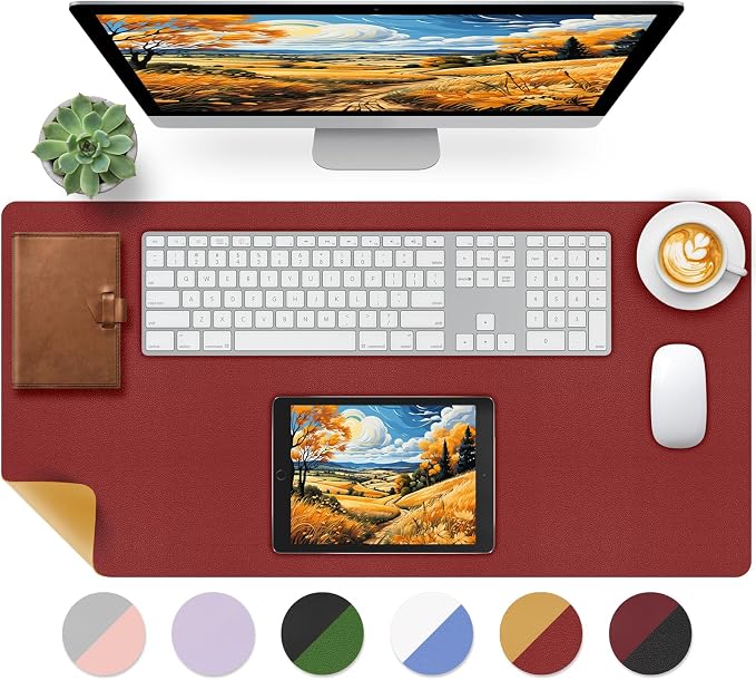 Bloss Red Leather Desk Mat Protector,Large Mouse Pad,Dual-Side Use Mouse Pads,Office Desks Mats,Laptop Protector Desks Mat,Waterproof Dual-Side Desk Keyboard/Writing Pad for Office/Home.31.5"x 15.7"
