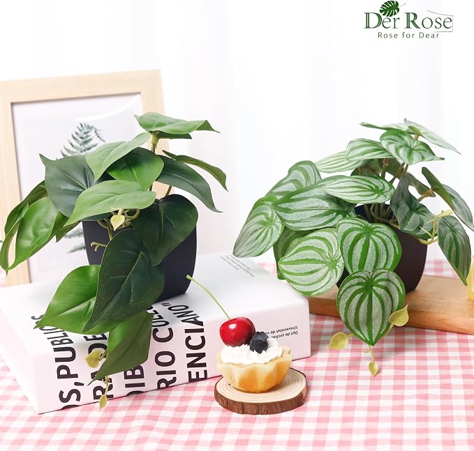 Der Rose 4Pcs Small Fake Plants Black Artificial Mini Faux Plants for Bathroom Office Desk Shelf Table Accessories Decor Indoor