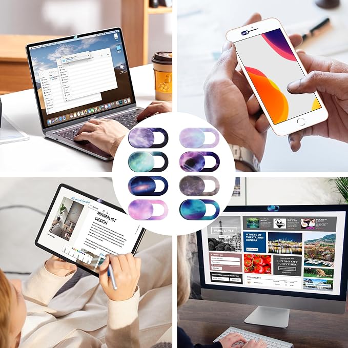 Camera Cover Slide 8 Packs, Webcam Cover Ultra Thin Sticker Privacy Protector fit for MacBook Pro, iMac, iPad Pro, and More Laptop or Tablet, Colorful Space
