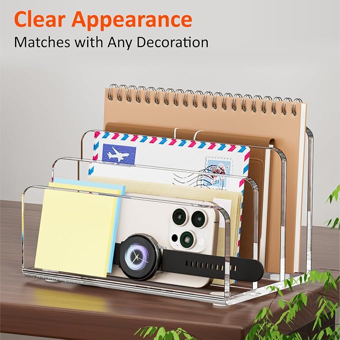 FUCDTEFC Desk Mail Organizer, 3 Section Clear Acrylic File Holder Letter Organizer, Vertical Lightweight Modern Envelope Holder Desk Accessories & Workspace Organizers for Office, Home, School | Vertical, Envelope, Lightweight, Countertop, Bill Holding...