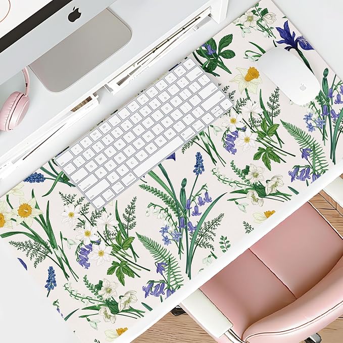 Mouse Pad Leather Desk Mat Large Keyboard Cute Office Desktop Computer Laptop XXL Long Big Aesthetic Modern Design Women Girls Gaming Gamer Oversized Wide Mousepad 31.5"x15.7", Iris