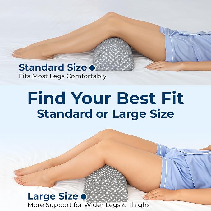 5 STARS UNITED Knee Pillow for Back Sleeping โ Large Half Moon Bolster Pillow for Legs, Under Knee Pillow for Sleeping on Back, Memory Foam Leg Pillow for Back Pain, Gray