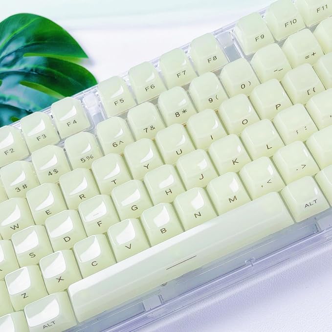 Womier Green Keycaps Jelly - Ceramic Keycaps Style, Clear Creamy Keyboard Key Cap, Transparent Side Printed Custom 60 65 75 100 Percent for Cherry MX/Outemu/Gateron Mechanical Keyboards(MDA Profile)