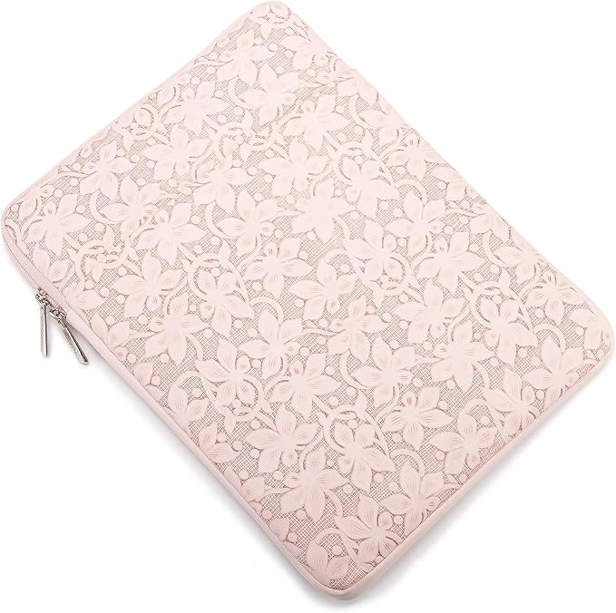Kinmac 360° Protective Vertical Laptop Sleeve Case Cover Bag (Pink Floweret PU, 15.6 inch-16 inch)